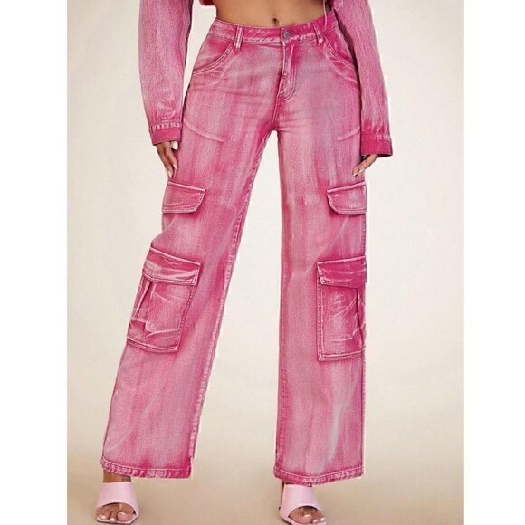 Contemporary Flap Pocket Cargo Jeans Pink - Picture 4 of 7